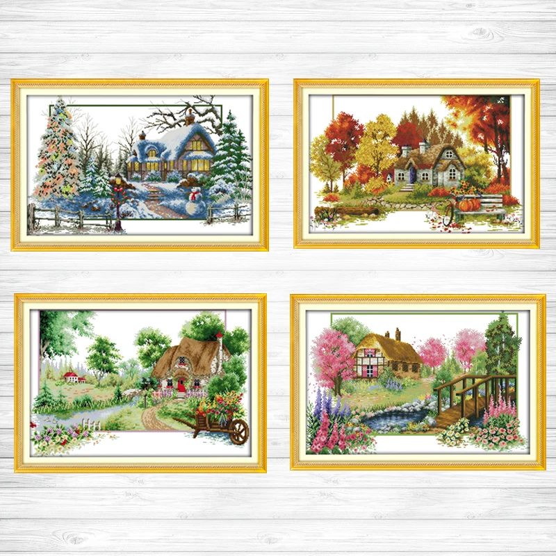 

Winter scenery lakeside painting dmc 14CT 11CT counted cross stitch kits embroidery set Needlework Set chinese cross stitch