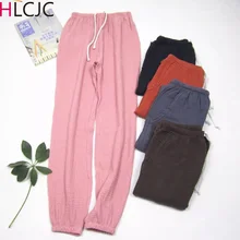 Женские штаны, хлопок, плиссированная ткань, штаны для сна, пижамные брюки, одноцветные женские пижамные штаны, женская одежда для отдыха, Pijama Mujer