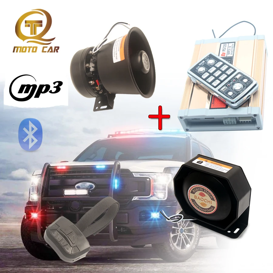 

Wireless Auto 200W Police Siren Tone Megaphone MP3 Bluetooth Warning Sound Alarm Loudspeaker Electronic Horn MIC System for VW