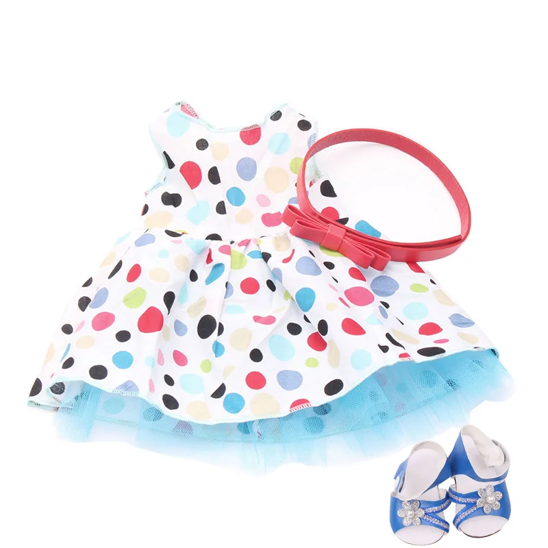 18 дюймов платье куклы для девочек принцесса Принт вечернее платье с обувью Американская Одежда для новорожденных детские игрушки подходит 43 см Детские куклы c7