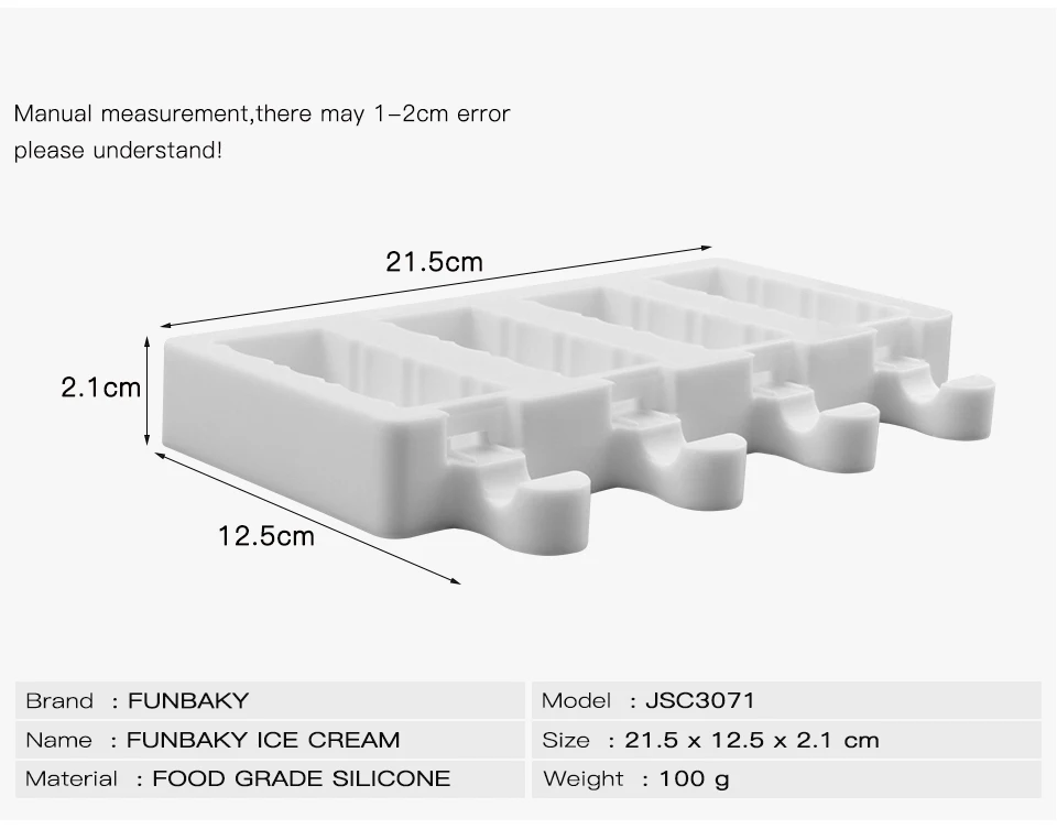 FUNBAKY 4 полости 3D силиконовые формы для мороженого эскимо формы производитель замороженные формы с палочками