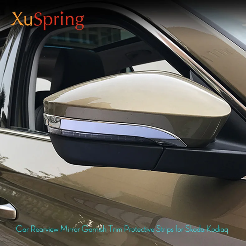 2Pcs Car Chrome Rearview Side Mirror Cover Trim Strip For Skoda Kodiaq 2017-2019