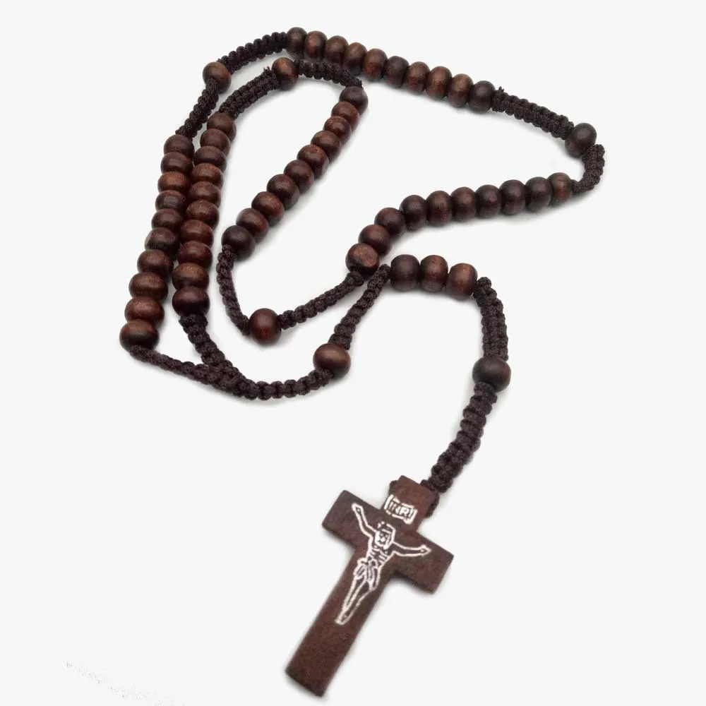 Catholic Rosary NecklaceHandmade Cross Necklace Religious Jewelry - Цвет: 01 dark brown