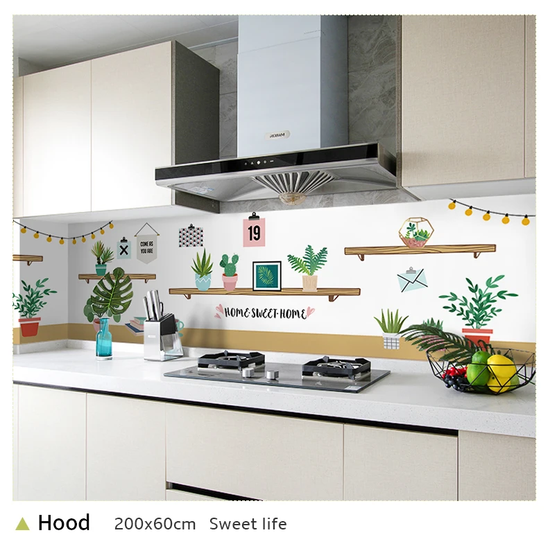 60*200cm Kitchen oil-proof wall stickers cooker high temperature waterproof tile cabinet range hood refurbished wallpaper