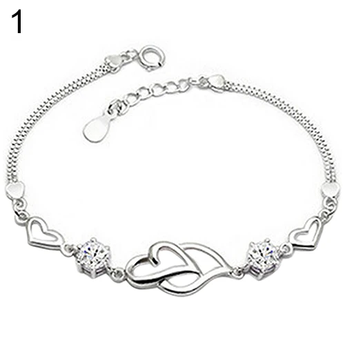 

Bluelans Women's Silver Plated Bracelet Rhinestone Love Heart Chain Bangle