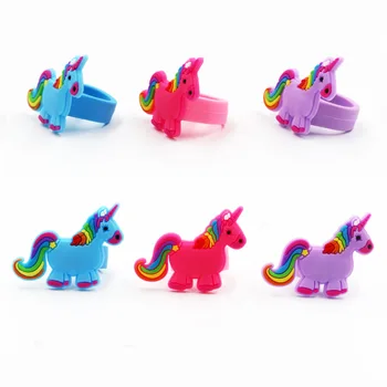 

6pcs Rainbow Unicorn Party Decoration Children Cartoon Rubber Ring Baby Shower Birthday Party Decoration Wedding Gift Pendant,Q