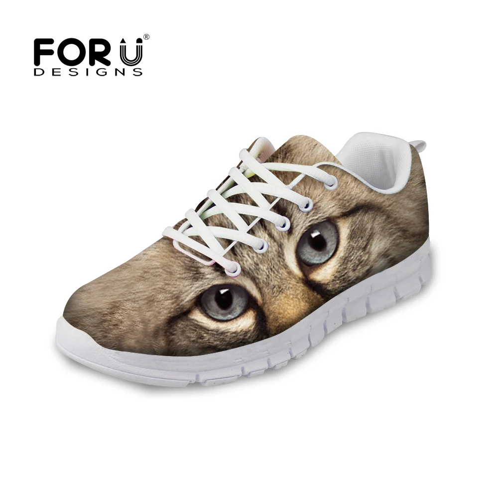 FORUDESIGNS Women Cute Flat Shoes 3D Animal Cat Dog Pattern Ladies Footwear Breathable Comfortable Shoes Flats Female Leisure