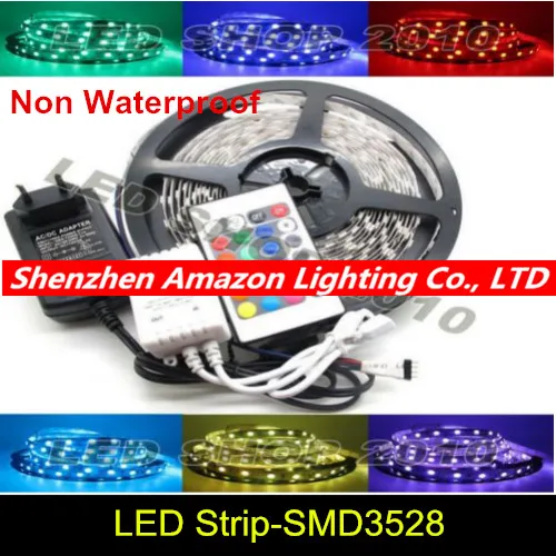 

Kitop 5m RGB 3528 LED strip DC12V Led light 300leds not waterproof Light Flexible Ribbon Tape 24 Key controller +power adapter
