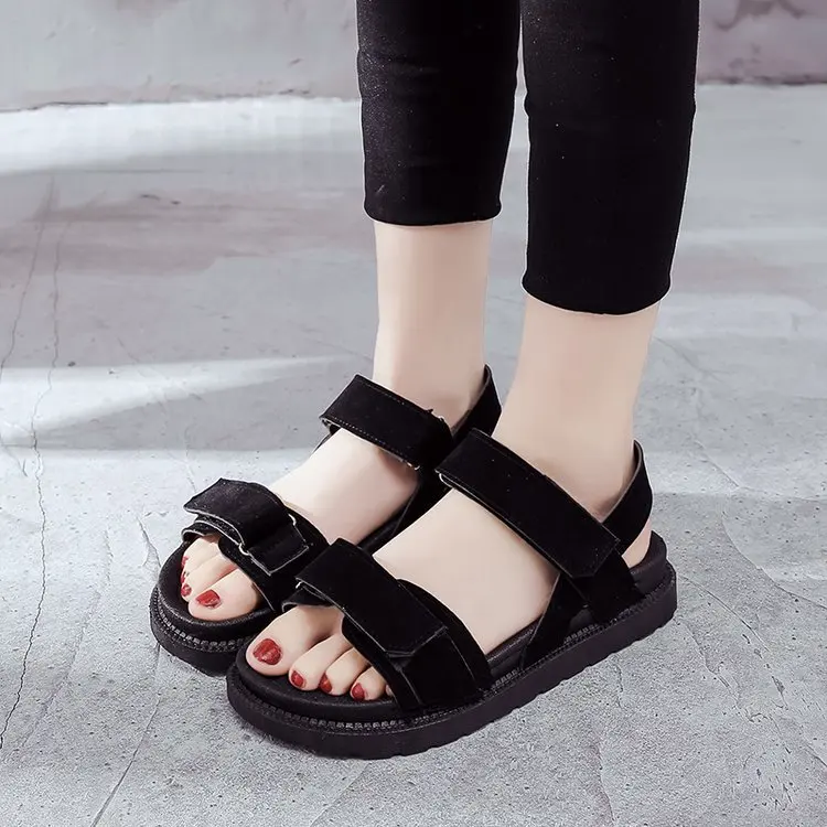 

Large Size Sandals Female Summer Magic Stick Thick Bottom Vietnam Beach Shoes Korean Student Couple 42 Plus Size Black Comfortab