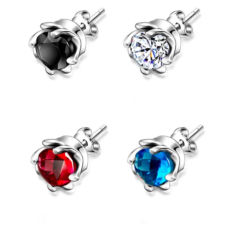 

TJP New Fashion 925 Sterling Silver Stud Earrings For Women Girl Jewelry Trendy Black Crystal Men Earrings Boy Personality Gift