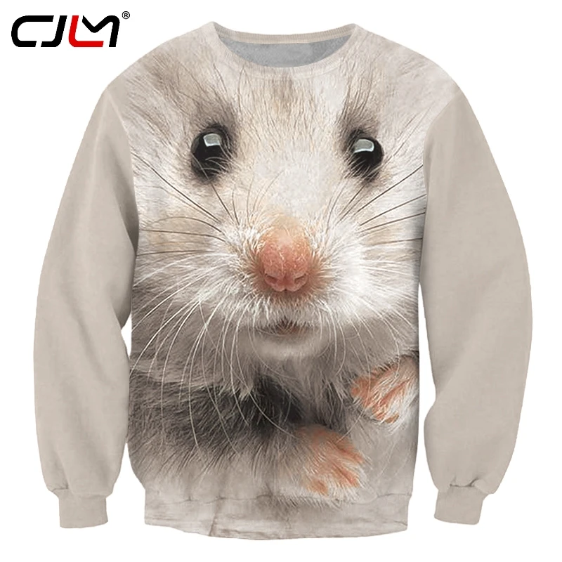 

CJLM 2019 New Streetwear Sublimate Custom Long Sleeve Animal White Mouse 3D Printing Sweatshirt Design Dropshipping