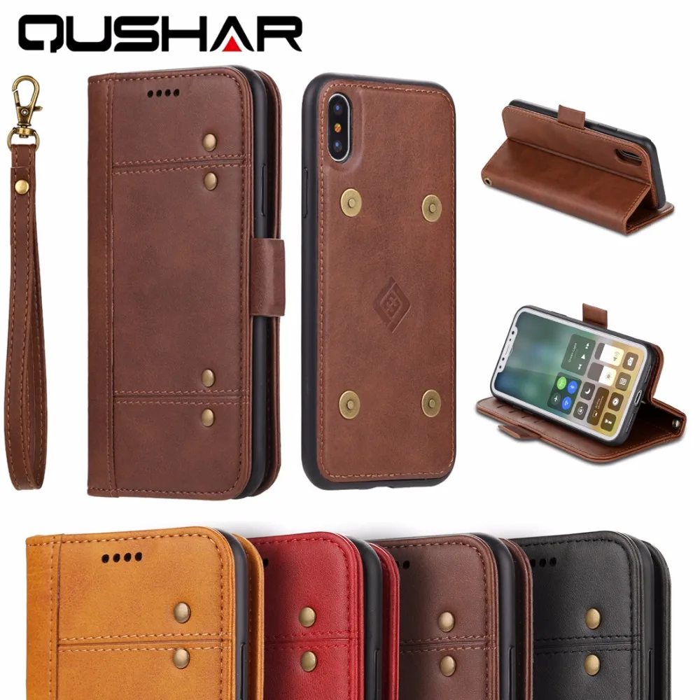 

QuShar Business TPU Back Cover for iphone X Capa Para Luxury Leather Flip Case For iPhoneX iPhone 10 Protective Wallet Phone Bag