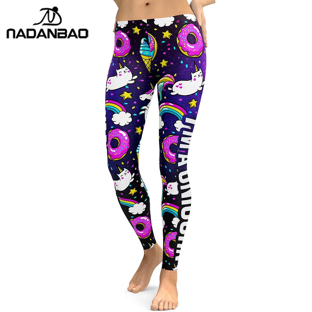 

NADANBAO 2019 Arrival Unicorn Leggings Women Ice Cream Rainbow Letters Ring Digital Print Leggins Plus Size Workout Legging