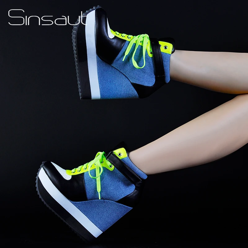 Sinsaut 2018 Newest Casual Pumps Women Shoes High Heels Wedge Shoes Lace Up and Ankle Strap Ladies Sneakers Denim Shoes Sinsaut 2018 Newest Casual Pumps Women Shoes High Heels Wedge Shoes Lace Up and Ankle Strap Ladies Sneakers Denim Shoes