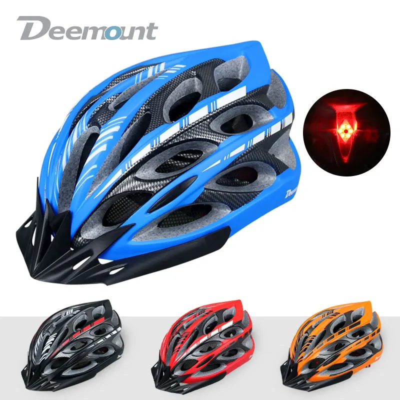

Deemount Bicycle Cycling Helmet MTB/Road Bike Male Female Safety Cap Hat Integrally-molded 23 Vents Brim Mesh Net LED Flashlight