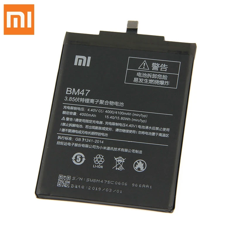 Original XIAOMI BM47 Replacement Battery For Xiaomi Redmi 3 3S 3X 4X Redmi3 Pro Redrice Authentic Phone Batteries 4100mAh
