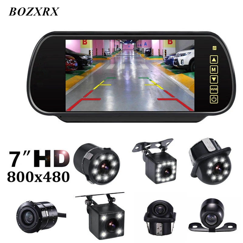 Bozxrx 7-дюймовый автомобильный монитор Full Сенсорный экран Зеркало заднего вида Мониторы с Водонепроницаемый обновления светодиодный Ночное Видение заднего вида Камера