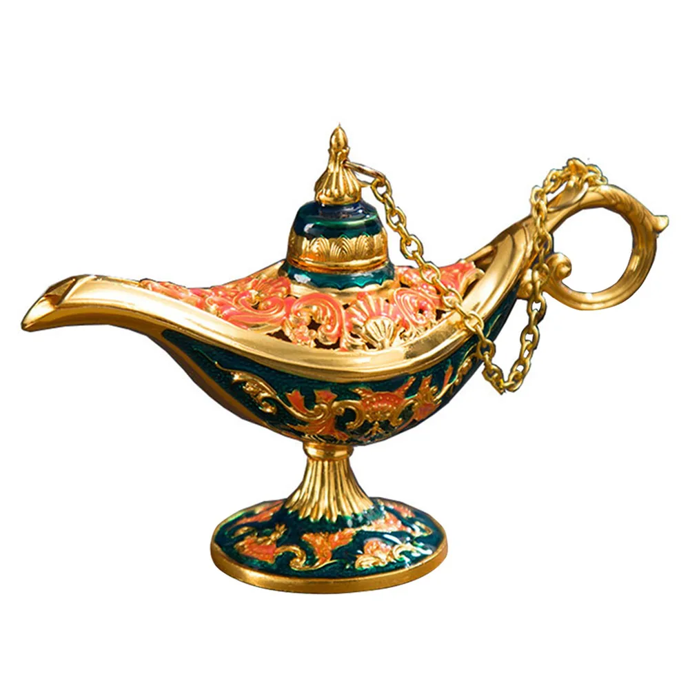 Чайник, традиционный подарок, искусство, винтажный ДЕКОР МАСЛОМ, ремесла для дома, украшения из цинкового сплава, резная аладдиновая лампа, ароматическая горелка, Ретро стиль - Цвет: Gold And Blue