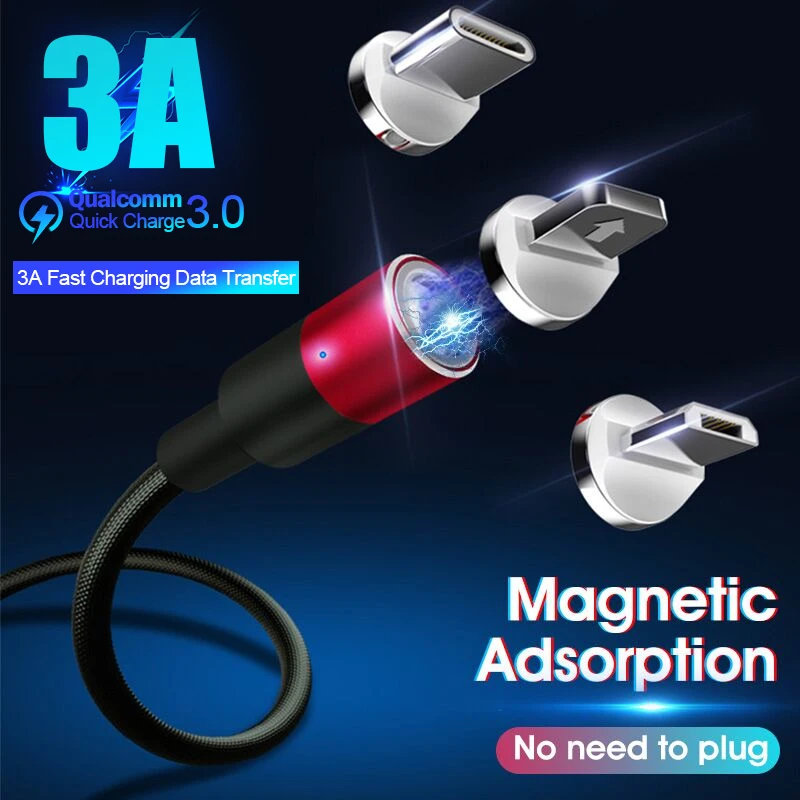 

3A Fast Magnetic Cable Micro USB Type C Charger For iPhone XS X XR 8 7 Lighting Cable Samsung S8 S9 Magnet Android Phone Cables