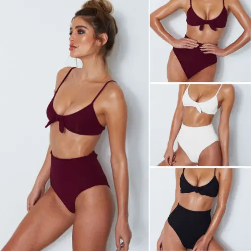 

Women 2Pcs High Waist Bowknot Push Up Padded Bikini Swimsuits Swimwear Bathing Beachwear