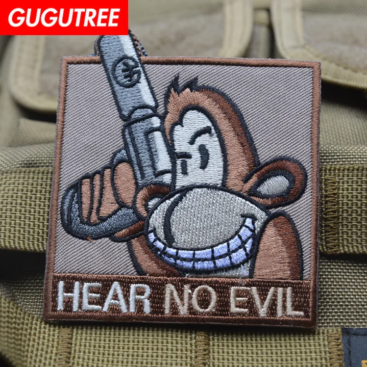 

GUGUTREE embroidery HOOK&LOOP hi monkey patches animal cartoon patches badges applique patches for clothing AD-215
