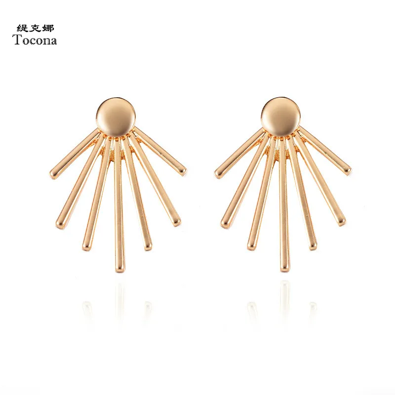 

Tocona Exaggerated Geometric Shapes Alloy Jacket Stud Earrings Rock Style Gold Silver Stud Earrings For Women Jewelry 5176