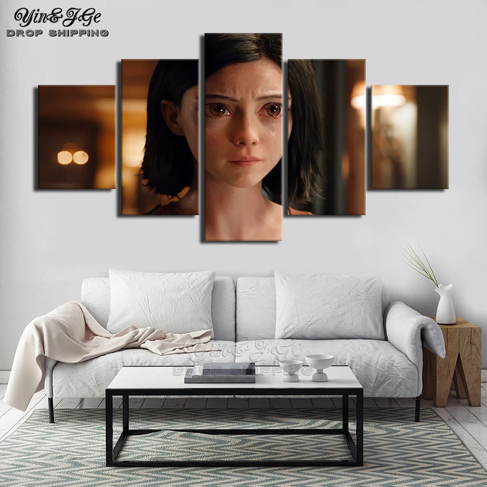 

Home Decor 5 Pieces Movie Alita Battle Angel Canvas Painting Wall Art Hd Prints Pictures For Kids Room Modular Poster Frameworks