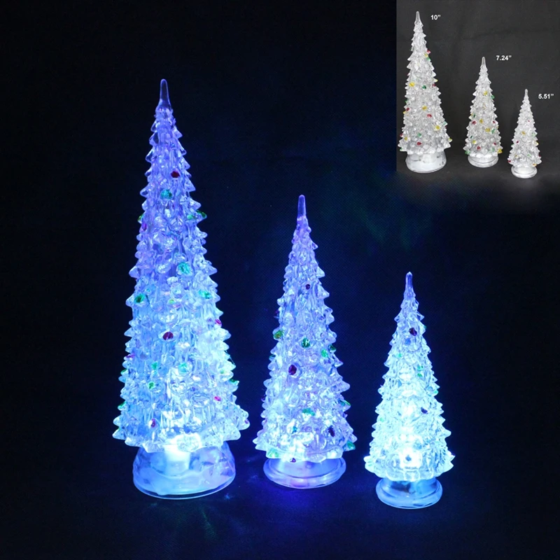 3 Sets Coloured Tips Acrylic Christmas Tree LED Colorful Lights Home
