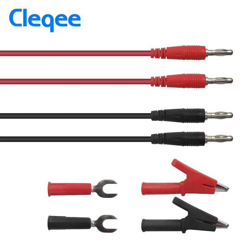 

Cleqee P1041B 6-in-1 1M 4mm Banana to Banana Plug Test Lead kits Alligator Clip Clamps to 6mm U-type Plug Regulated power supply