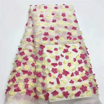

Latest French Nigerian yellow red Lace Fabrics High Quality 3D Flowers Tulle African Laces Fabric Wedding Africa Tulle LaceH1274