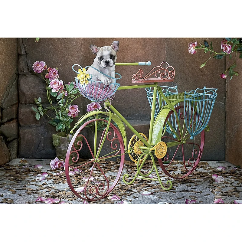 Full SquareRound Drill 5D DIY Diamond Painting Puppy on bike 3D  Embroidery Cross Stitch Mosaic Home Decor