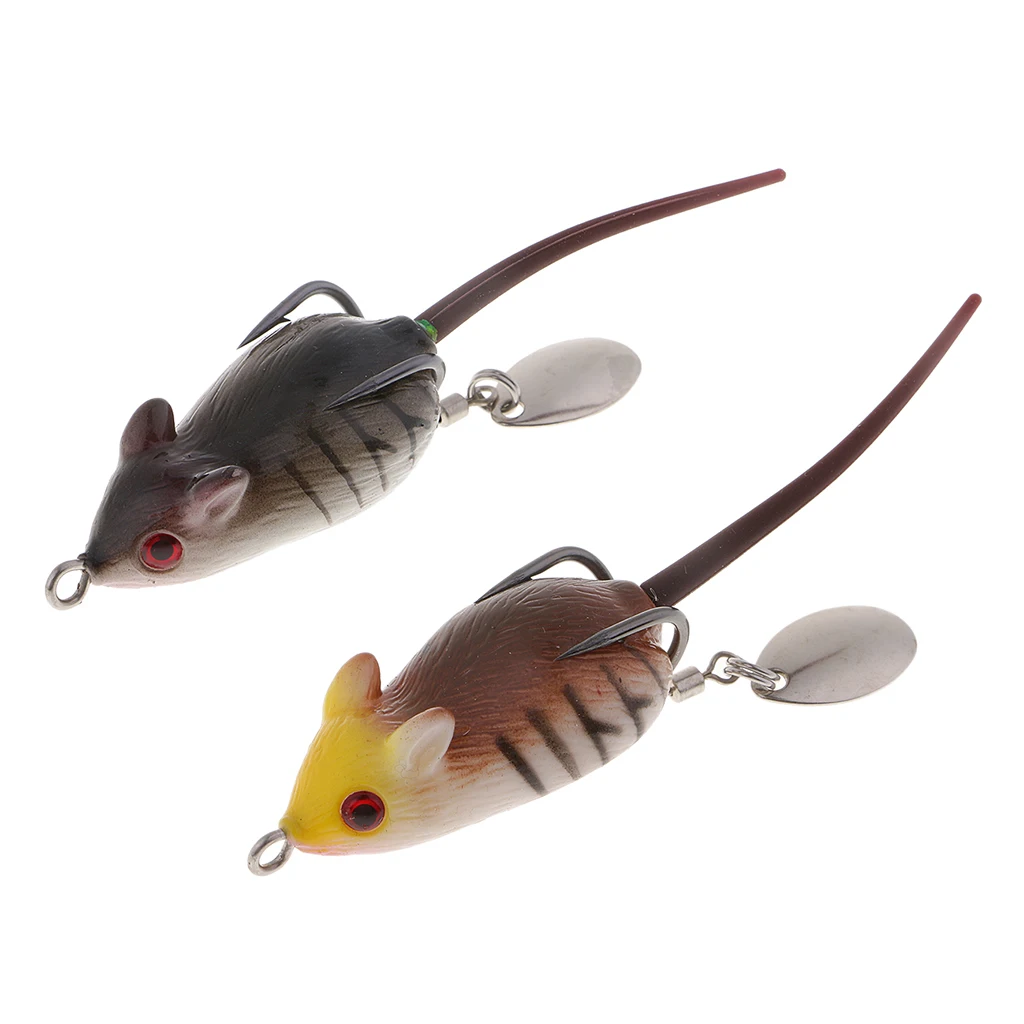3pcs Long Tail Mouse Fishing Lures 3D Artificial Rat Lures Weedless Lures Mice Baits for Bass, Perch, Snakehead