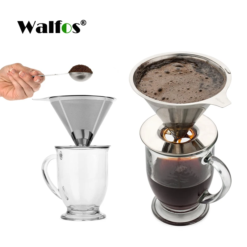 Stainless Steel Cone Reusable Coffee Filter Baskets Mesh Strainer Pour Over Coffee Dripper With