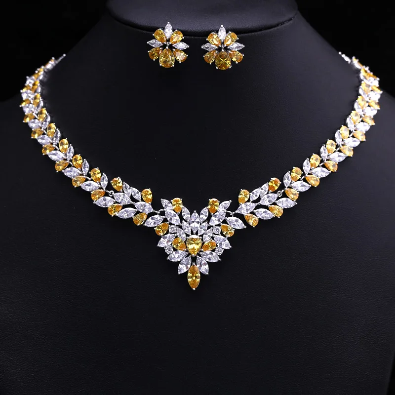 

5 Colour Select Fashion AAA Cubic Zircon Wedding Bridal Jewelry Sets Necklace Earrings Set Promotion Factory price