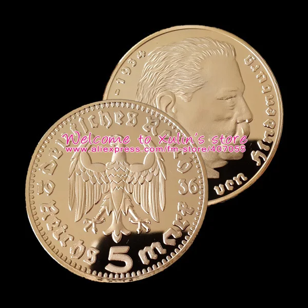 

XDC0043I Germany WWII Commemorative Coin Hindenburg 1936 Gold Coin Souvenir Weimar Republic President Paul von Hindenburg