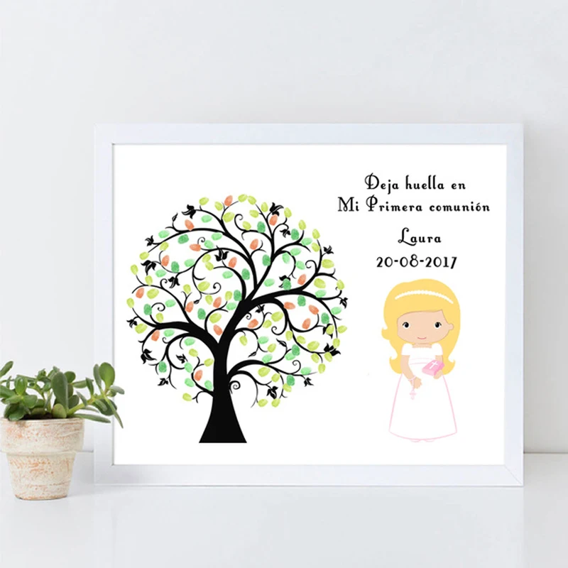 

Little Angel, Free Custom Mi Primera Comunion Fingerprint Souvenir, My First Holy Communion Guestbook Signature Sign Book