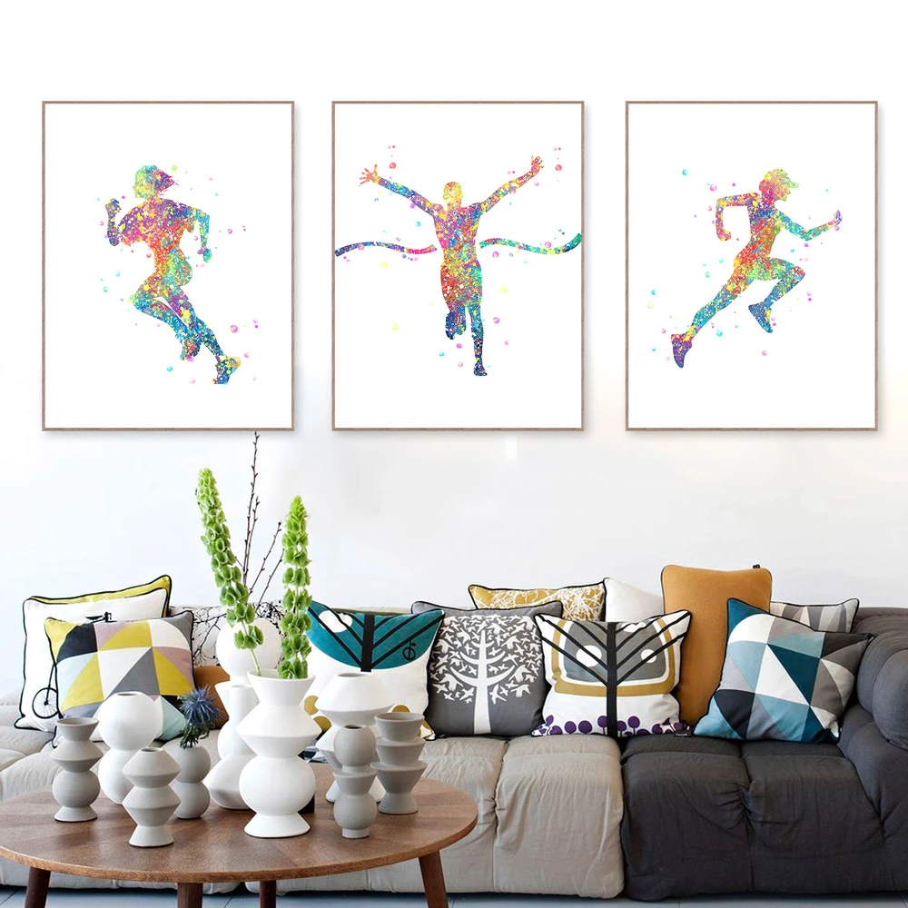 水彩ランニングポスター抽象スポーツマン壁絵のキャンバスの絵画リビングルーム家の装飾のギフトなしフレーム Wall Pictures Picture Canvascanvas Painting Aliexpress