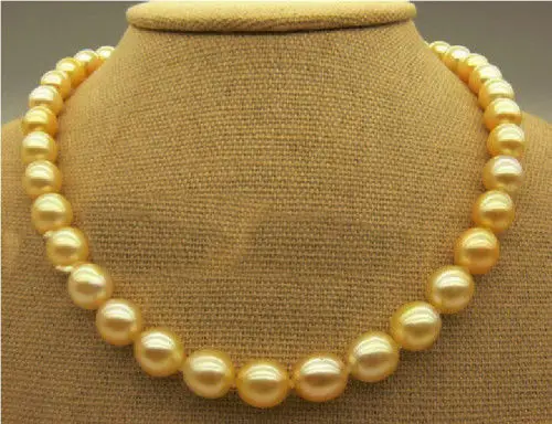 

Free Shipping >>>>>GENUINE HUGE AAA+ 18" 11-12 MM SOUTH SEA GOLD PEARL NECKLACE 14k