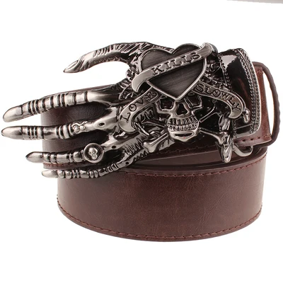 Fashion men belt skull buckle skull hand Heavy metal rock skull belt buckle skeleton head devil hand punk style belt leather belt Belts