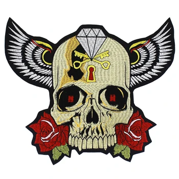 

Skull Flower Patches Iron on Stickers Biker Clothes Back Punk Badge New Design Embroidery Applique 5 pieces