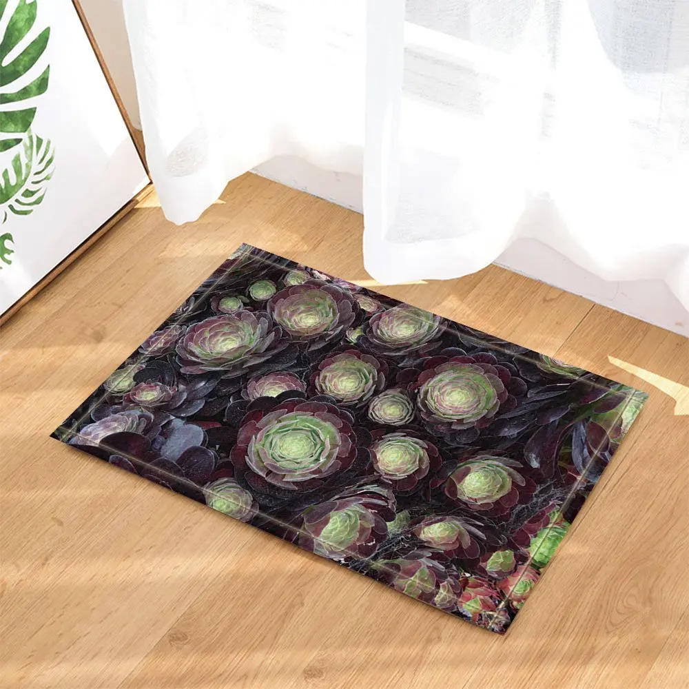 Cactus Decor, Succulent Plants Tropical Foliage Natural Bath Rugs, Non