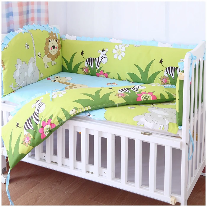

Promotion! 6PCS Lion Baby Crib Bedding Sets,100% Cotton Fabrics Baby Bedding Sets, (bumpers+sheet+pillow cover)