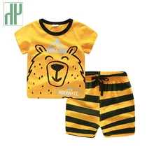 Костюм для мальчиков детская одежда мультфильм Тигр Медведь Лиса Собака детская одежда футболка+ шорты для мальчика хлопок комплект одежда для девочек для 2, 3, 4, 5, 6, 7 лет