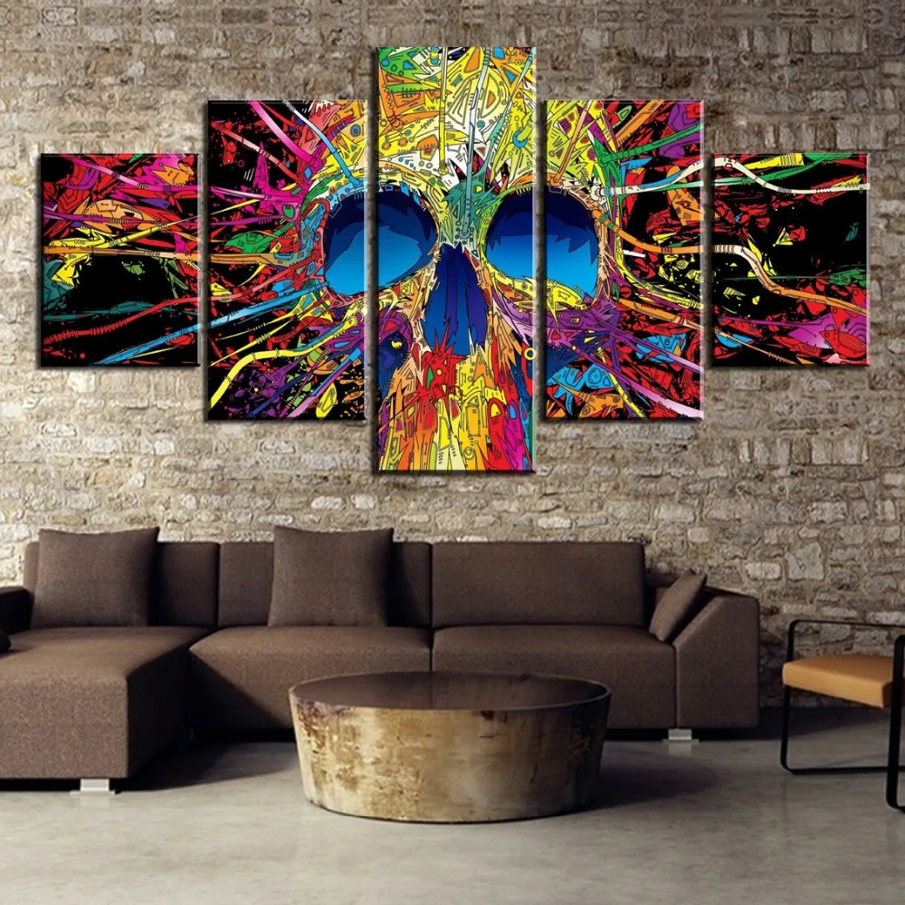 Buy HD Printed 5 Pieces Colorful Skull V2 Painting