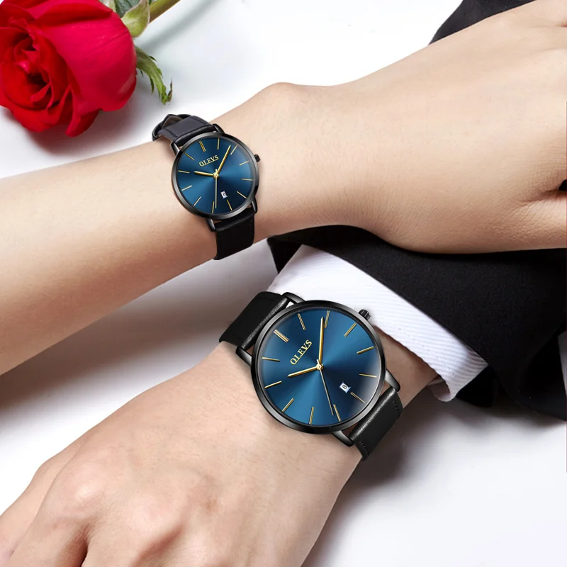 

OLEVS Couple watches For Lovers luxury top brand waterproof casual style New Fashion Ultrathin Quartz Leather watch High quality
