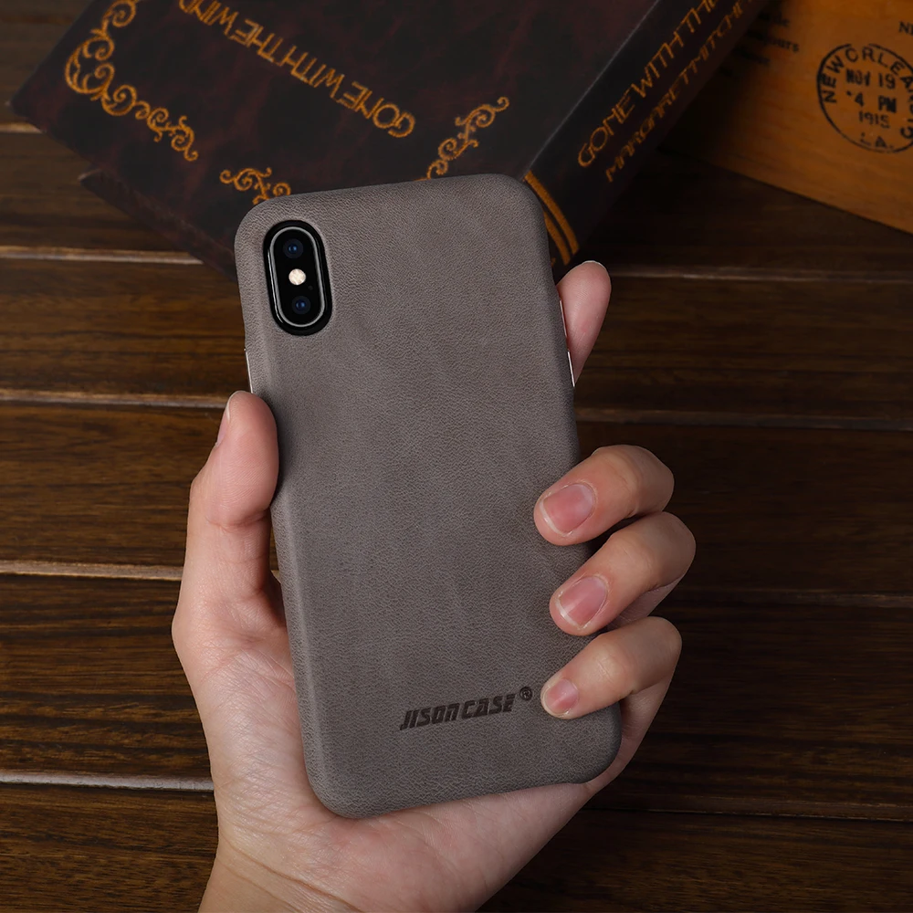 Jisoncase, чехол из натуральной кожи, чехол для iPhone X/XS, роскошный бренд, Винтажный чехол для телефона, тонкий дизайн, удобная металлическая кнопка, новинка