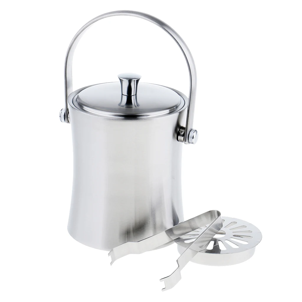 MagiDeal 1L Double Wall Stainless Steel Ice Bucket Wine Cooler with Portable Handle