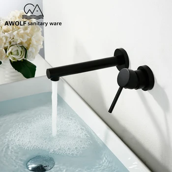 

Basin Faucet Matte Black Brushed Gold Wall Mounted Spout For Bathroom Sink Solid Brass Bathtub Shower Mixer Tap ML8034