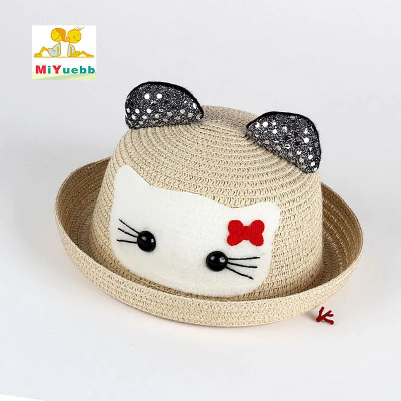 

beautiful straw hat Spring summer children babys boys girls crimping cat ears bear shape baby cover the sun Beach Flanging cap