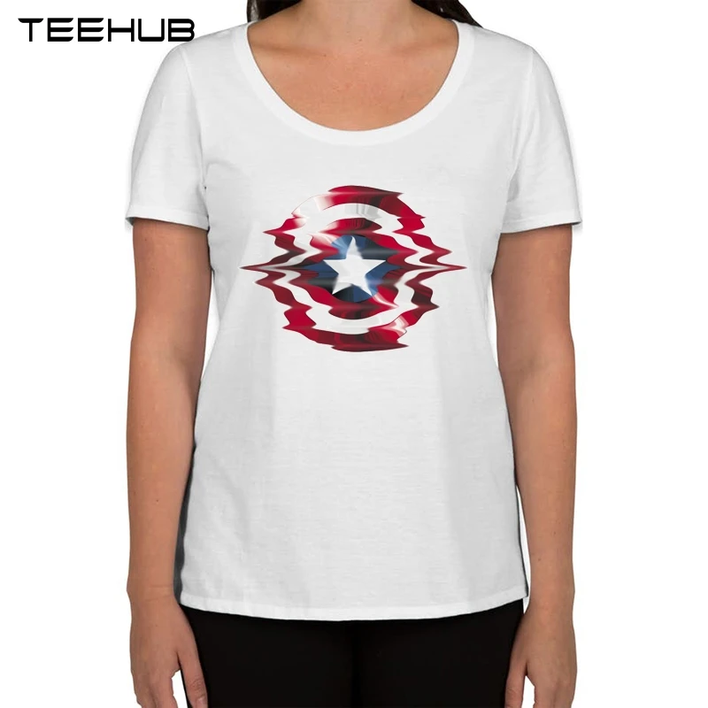 

TEEHUB 2019 Women Fashion Avengers T Shirt Novelty Distorted Captain America Shield Printed Tops Short Sleeves Hipster Tee